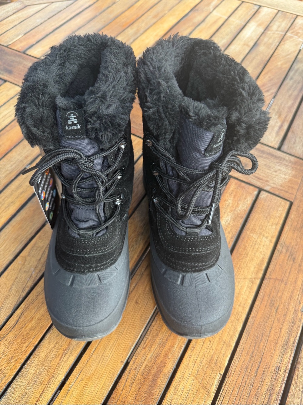 NWT- Kamik Kids Black Faux-Fur Lined Snow Boots size 5